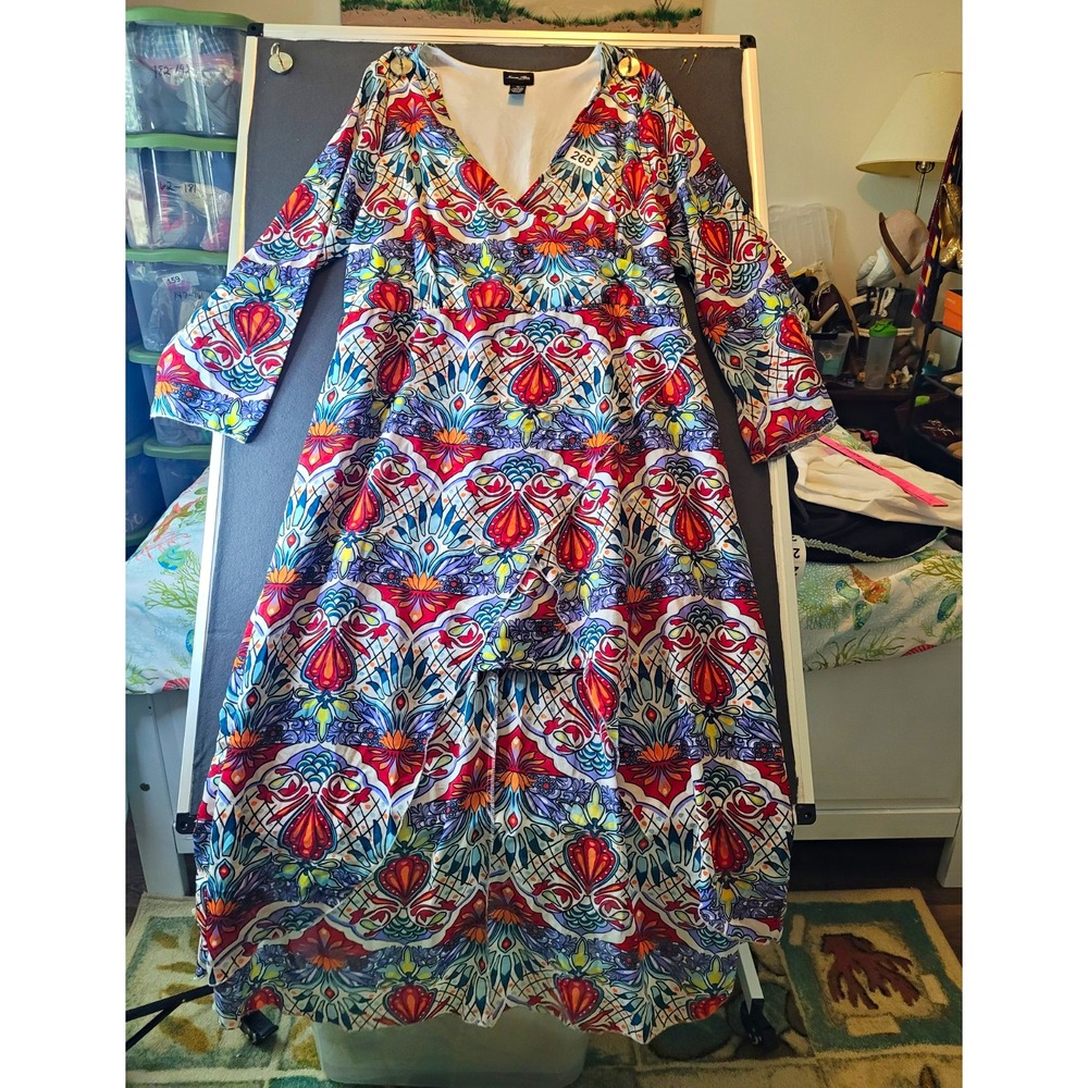 Norma Allens Multicolor Floral Maxi Dress V-Neck High/low Sleeve Empire Waist 3X